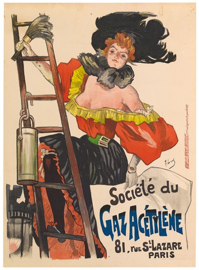 FERDINAND LUNEL (1857-1933). SOCIÉTÉ DU GAZ ACÉTYLÈNE. 1895. 50x36 inches, 127x93 cm. Nouvelles Affiches Artistiques, Paris.